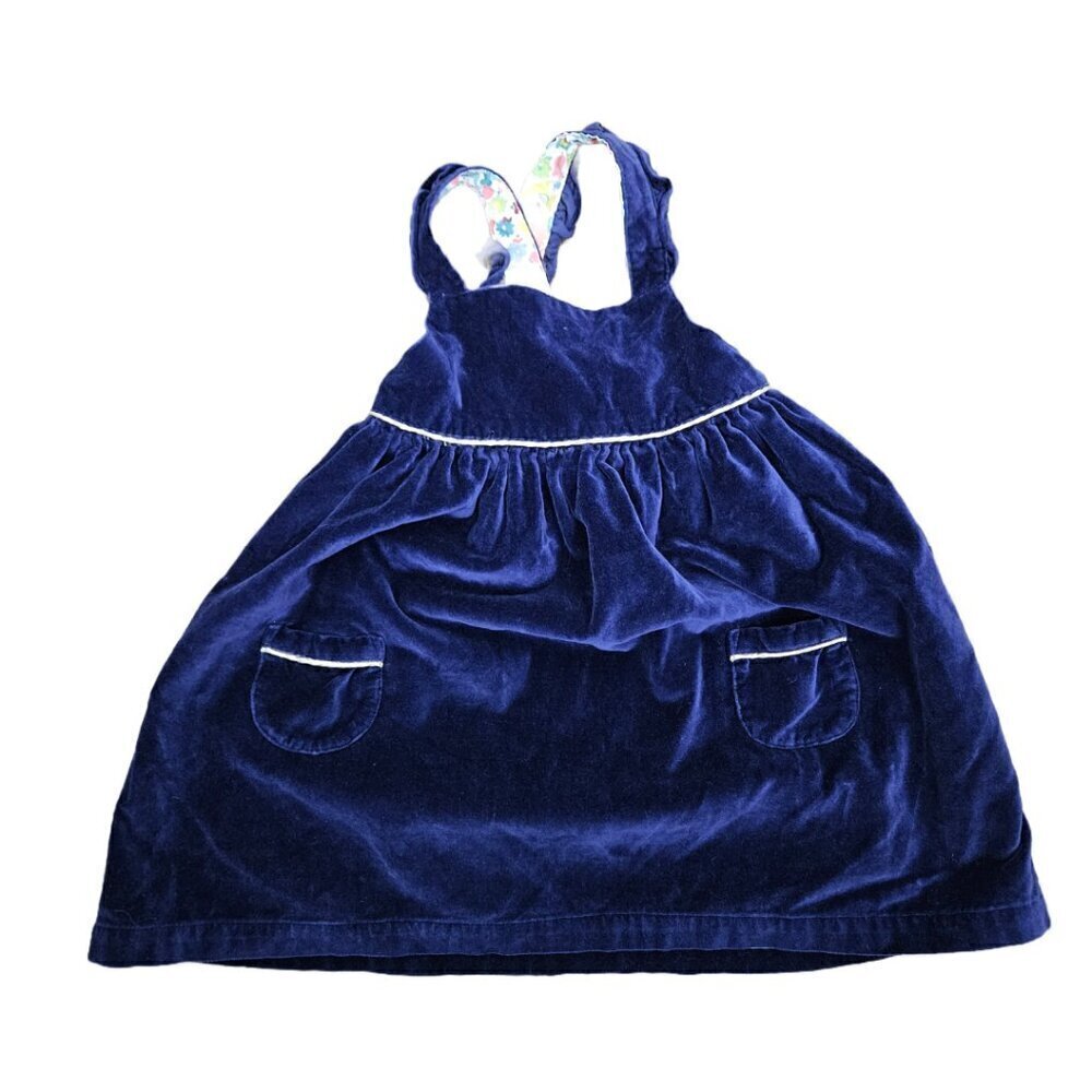 Baby Boden Navy Blue/Gold Trim Velvet Floral Lined Pinnie 3-4Y